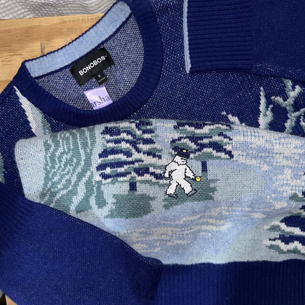 Bonobos Yeti Or Not BigFoot‎ Crew Neck Sweater Medium Wool Blend Graphic New